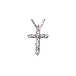 CZ Elegant Large Cross Pendant Necklace in 9ct White Gold