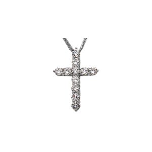 CZ Statement Embellished Cross Pendant Necklace in 9ct White Gold