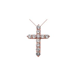 CZ Statement Embellished Cross Pendant Necklace in 9ct Rose Gold