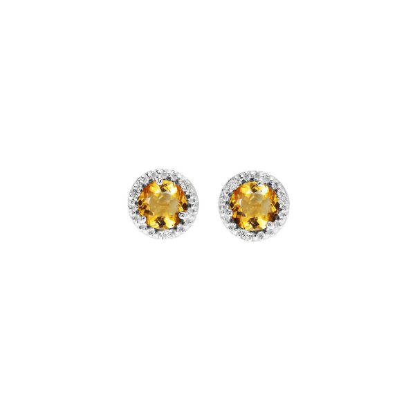 Citrine & Diamond Halo Stud Earrings in 9ct White Gold