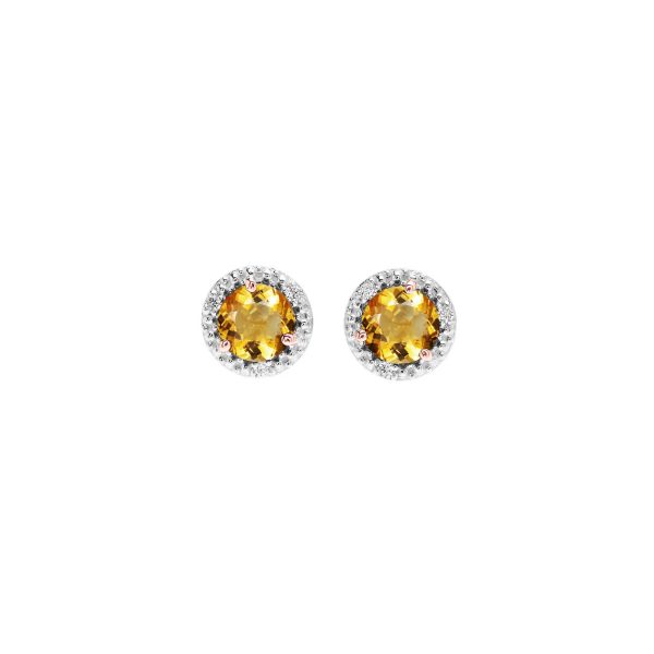 Citrine & Diamond Stud Earrings in 9ct Two-Tone White Gold