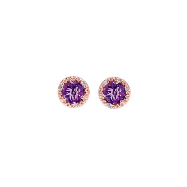 Amethyst & Diamond Halo Stud Earrings in 9ct Rose Gold