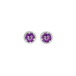 Amethyst & Diamond Halo Stud Earrings in 9ct White Gold