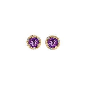 Amethyst & Diamond Halo Stud Earrings in 9ct Gold