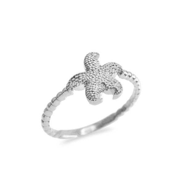 Textured Beaded Starfish Ring in Sterling Silver