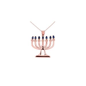 Men's Diamond Menorah Pendant Necklace in 9ct Rose Gold