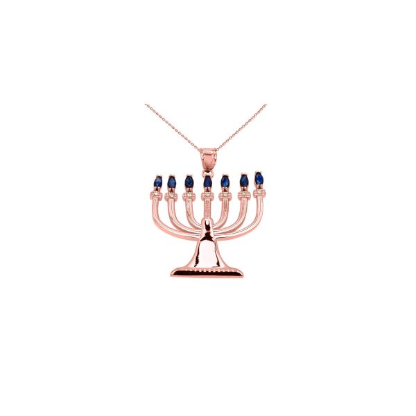 Men's Diamond Menorah Pendant Necklace in 9ct Rose Gold