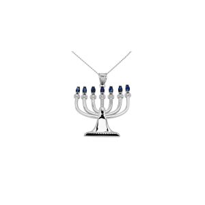 Men's Diamond Menorah Pendant Necklace in 9ct White Gold