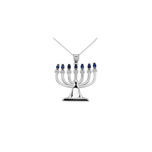 Men's Diamond Menorah Pendant Necklace in 9ct White Gold