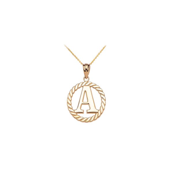 Letter A Twisted Rope Initial Pendant Necklace in 9ct Gold