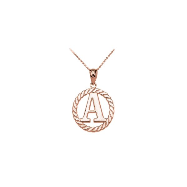 Letter A Twisted Rope Initial Pendant Necklace in 9ct Rose Gold