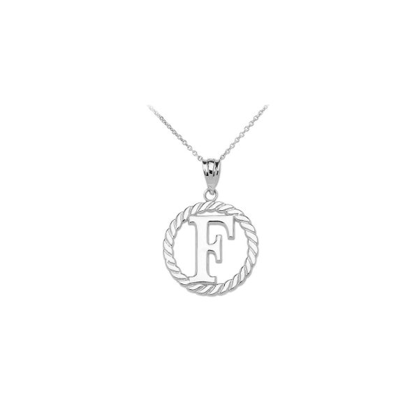 Letter F Twisted Rope Initial Pendant Necklace in 9ct White Gold