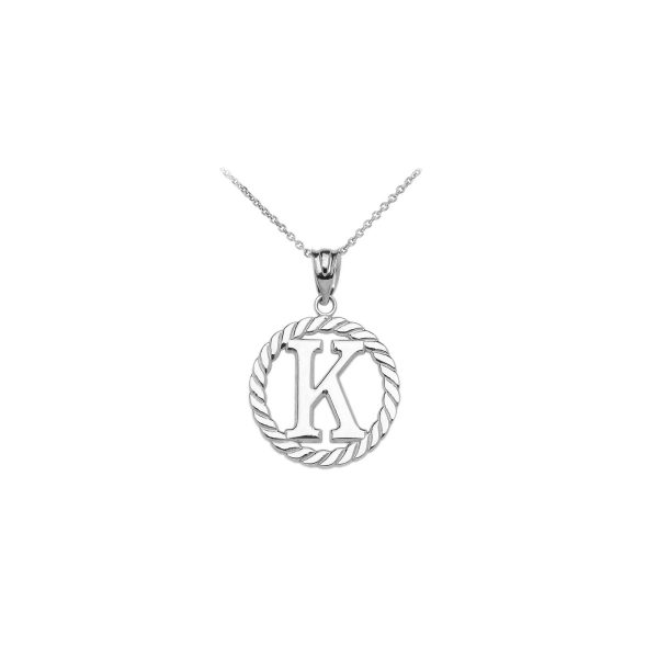 Letter K Twisted Rope Initial Pendant Necklace in Sterling Silver