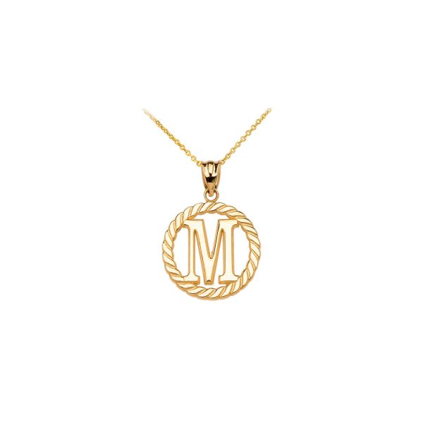 Letter M Twisted Rope Initial Pendant Necklace in 9ct Gold