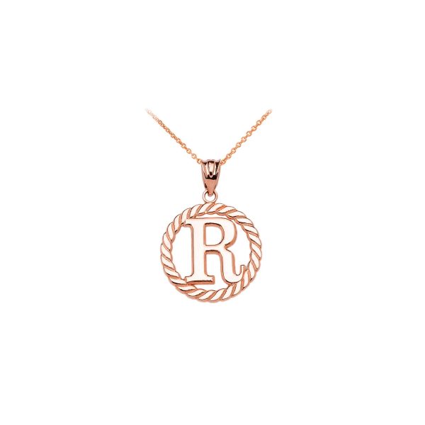 Letter R Twisted Rope Initial Pendant Necklace in 9ct Rose Gold