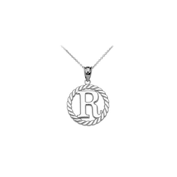 Letter R Twisted Rope Initial Pendant Necklace in Sterling Silver