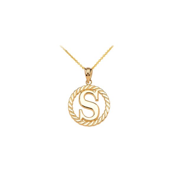 Letter S Twisted Rope Initial Pendant Necklace in 9ct Gold