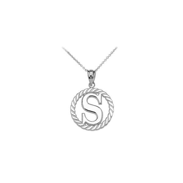 Letter S Twisted Rope Initial Pendant Necklace in Sterling Silver