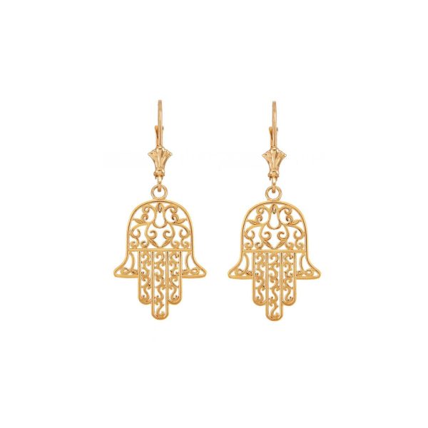 Traditional Hamsa Drop Earrings in 9ct Gold