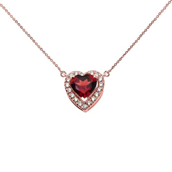 Red CZ & Diamond Elegant Heart Gemstone Pendant Necklace in 9ct Rose Gold