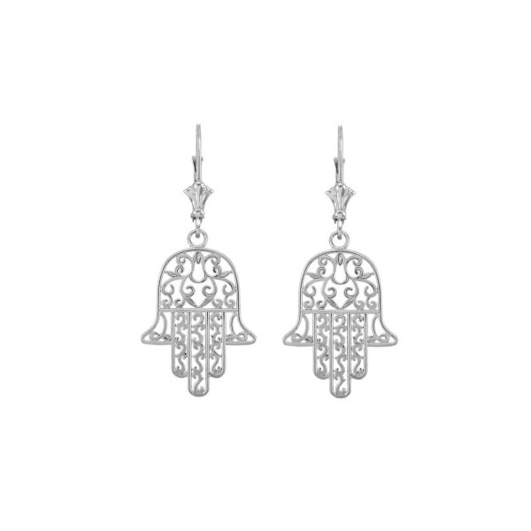 Traditional Hamsa Drop Earrings in Sterling Silver