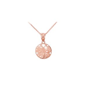 Textured Sand Dollar Pendant Necklace in 9ct Rose Gold