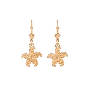 Textured Starfish Drop Earrings in 9ct Gold