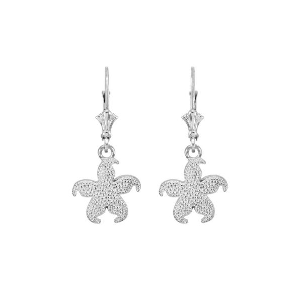 Textured Starfish Drop Earrings in 9ct White Gold