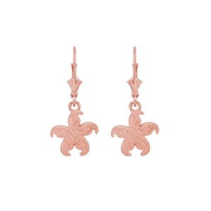 Textured Starfish Drop Earrings in 9ct Rose Gold