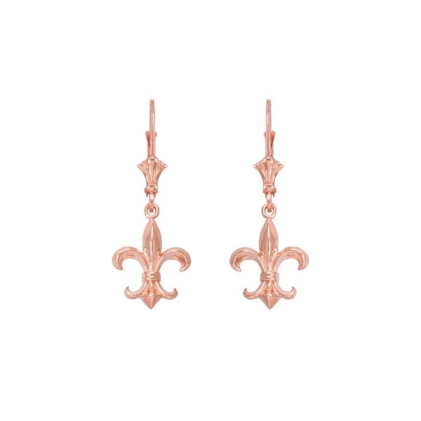 Classic Fleur De Lis Drop Earrings in 9ct Rose Gold