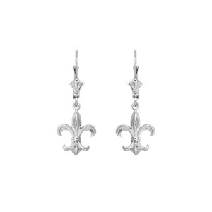 Classic Fleur De Lis Drop Earrings in 9ct White Gold