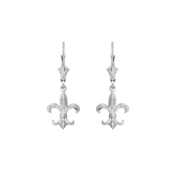 Classic Fleur De Lis Drop Earrings in 9ct White Gold