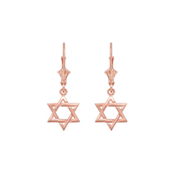 David's Star Drop Earrings in 9ct Rose Gold