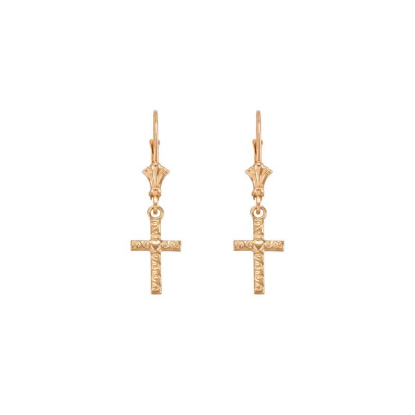 Swirl Heart Cross Drop Earrings in 9ct Gold