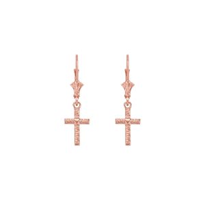 Swirl Heart Cross Drop Earrings in 9ct Rose Gold