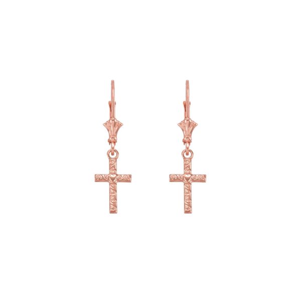 Swirl Heart Cross Drop Earrings in 9ct Rose Gold