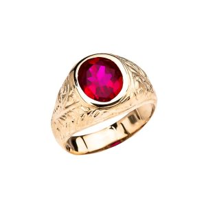 Men's Red CZ Regal Gemstone Ring in 9ct Gold