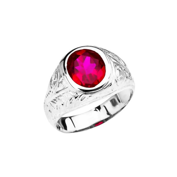 Men's Red CZ Regal Gemstone Ring in 9ct White Gold