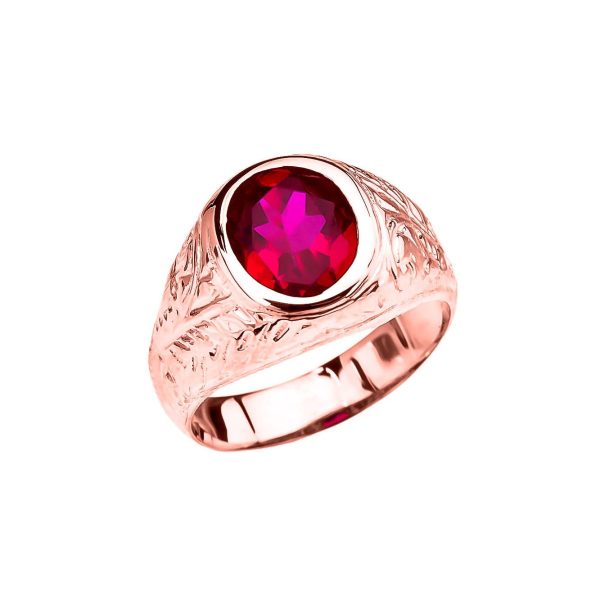 Men's Red CZ Regal Gemstone Ring in 9ct Rose Gold