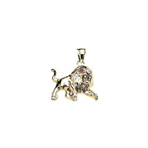 Men's Red CZ Roaring Full Body Lion Pendant Necklace in 9ct Gold