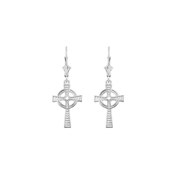 Sleek Cross Drop Earrings in 9ct White Gold