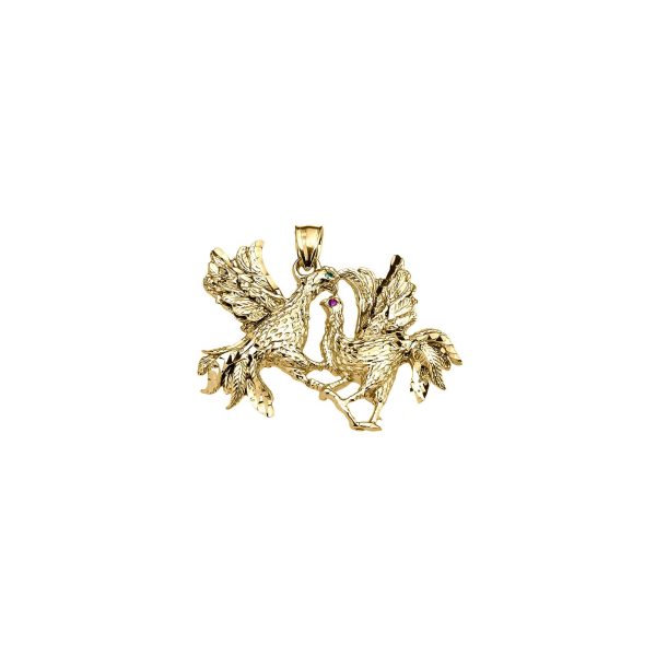 CZ Fighting Roosters Pendant Necklace in 9ct Gold