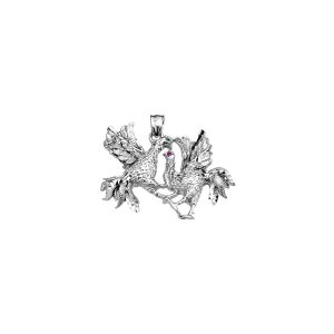 CZ Fighting Roosters Pendant Necklace in 9ct White Gold