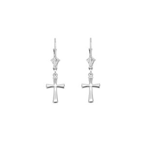 Traditional Cross Drop Earrings in Sterling Silver, Small