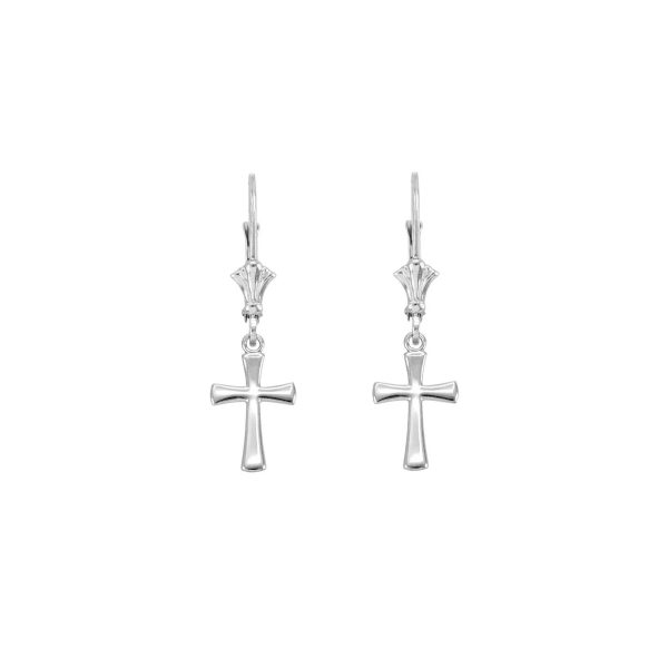 Traditional Cross Drop Earrings in Sterling Silver, Small