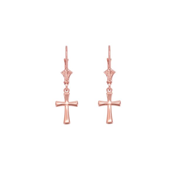 Traditional Cross Drop Earrings in 9ct Rose Gold, Small