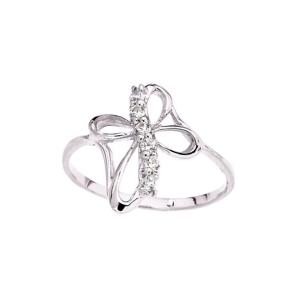 CZ Contemporary Abstract Bow Ring in 9ct White Gold