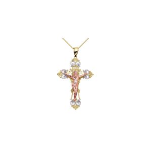 Men's Decorative Crucifix Pendant Necklace in 9ct Three-Tone Gold