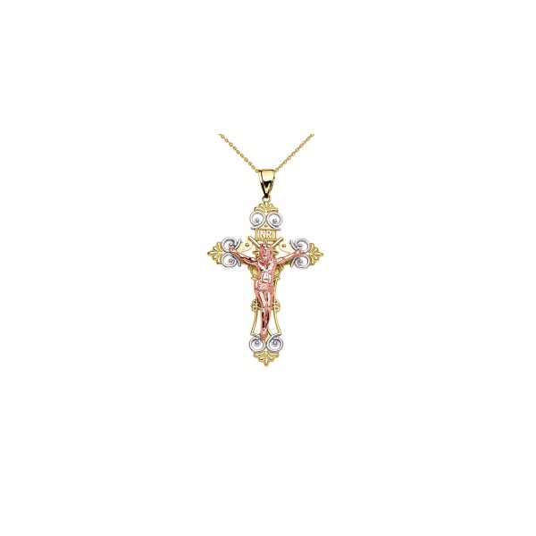 Men's Abstract Cross Pendant Necklace in 9ct Three-Tone Gold