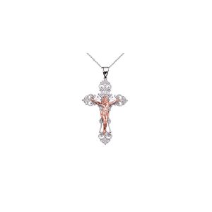 Abstract Cross Pendant Necklace in 9ct Two-Tone White Gold